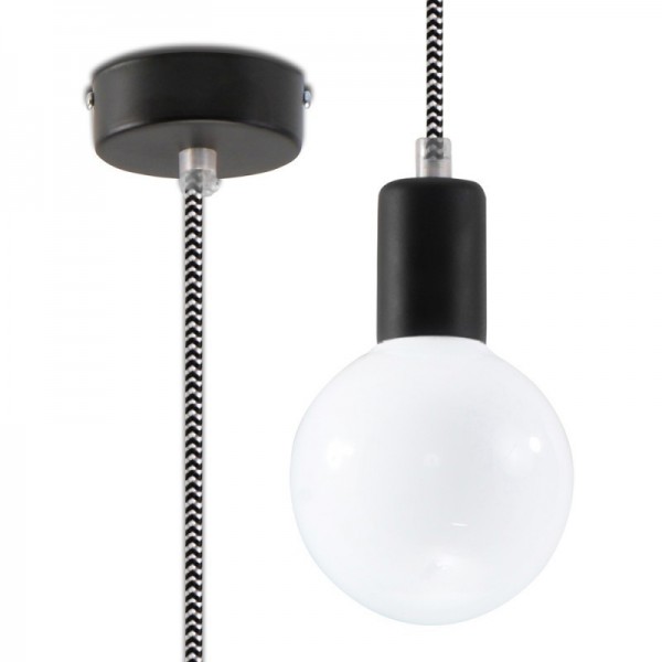 Luminária Suspensa EDISON Preto/Branco IP20 Cabo Ajustável 1x E27 Sem Lâmpada - SOL-SL.0157 - 8445152078545